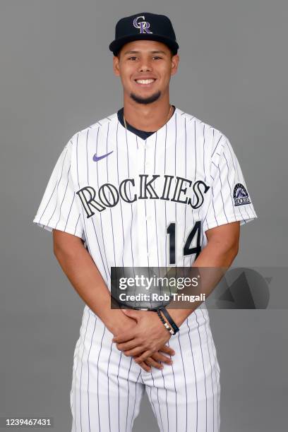 Ezequiel Tovar of the Colorado Rockies poses for a photo during the Colorado Rockies Photo Day at Salt River Fields at Talking Stick on Tuesday,...