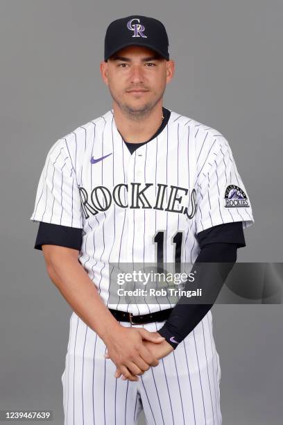 Jose Iglesias of the Colorado Rockies poses for a photo during the Colorado Rockies Photo Day at Salt River Fields at Talking Stick on Tuesday, March...