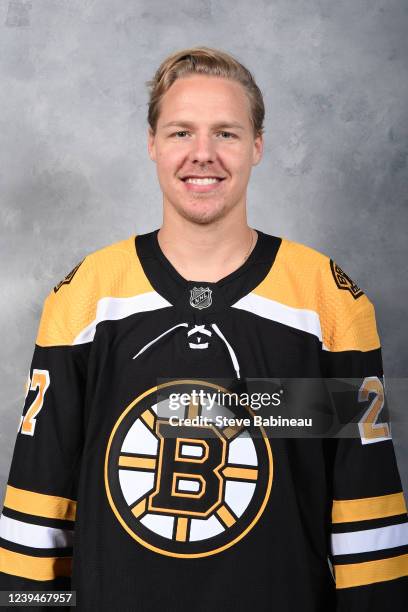 Hampus Lindholm of the Boston Bruins poses for his official headshot before the game against the Tampa Bay Lightning at the TD Garden on March 24,...