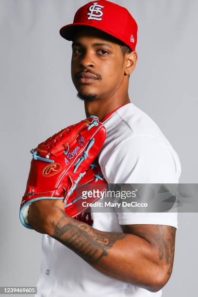 Alex Reyes of the St. Louis Cardinals poses for a photo during the St. Louis Cardinals Photo Day at Roger Dean Stadium on Saturday, March 19, 2022 in...