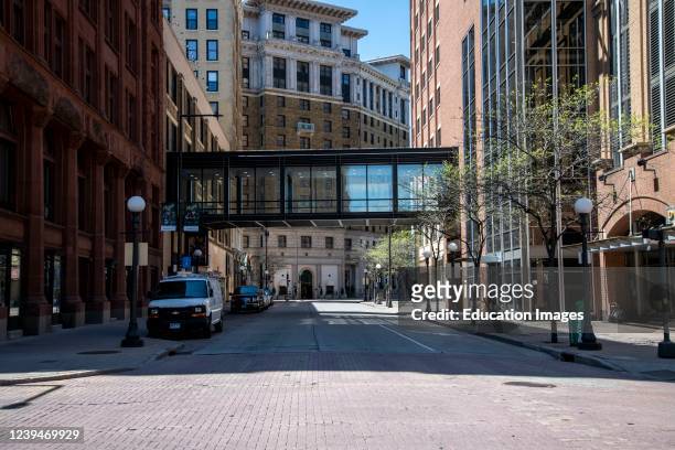 St. Paul, Minnesota, A deserted downtown due to the lockdown from the coronavirus pandemic.