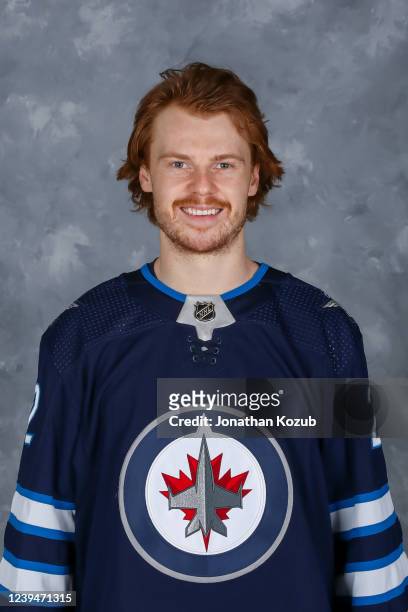 Mason Appleton of the Winnipeg Jets poses for his official headshot for the 2021-2022 season on March 24, 2022 at Canada Life Centre in Winnipeg,...