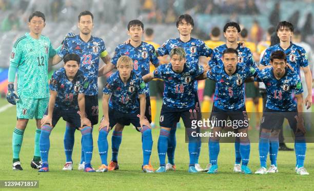 Japan lineup for a team photo during FIFA World Cup Qatar 2022 Qualification match between Australia and Japan at Stadium Australia in Sydney on...