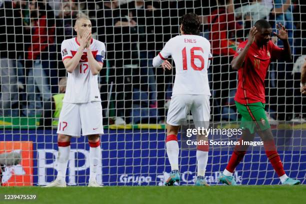 Burak Yilmaz of Turkey misses penalty during the EURO Qualifier match between Portugal v Turkey at the Estadio do Dragao on March 24, 2022 in Porto...