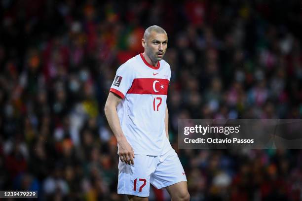 Burak Ylmaz of Turkey in action during the 2022 FIFA World Cup Qualifier knockout round play-off match between Portugal and Turkey at Estadio do...