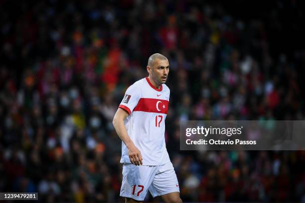 Burak Ylmaz of Turkey in action during the 2022 FIFA World Cup Qualifier knockout round play-off match between Portugal and Turkey at Estadio do...