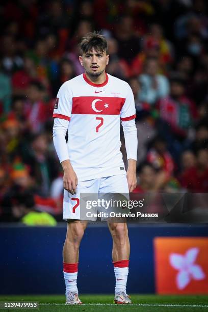 Cengiz Ünder of Turkey in action during the 2022 FIFA World Cup Qualifier knockout round play-off match between Portugal and Turkey at Estadio do...