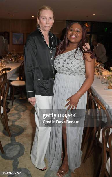 Vogue Sustainability Editor Tonne Goodman and Vee Kativhu attend the LA launch dinner for the Green Carpet Fashion Awards at San Vicente Bungalows on...
