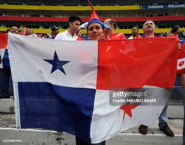 Panamanian fan hols a Panamanian national flag before their FIFA World Cup South Africa-2010 qualifier football match against El Salvador at...