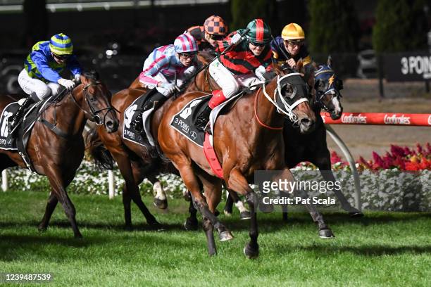 September Run ridden by Craig Williams wins the 3 Point Motors William Reid Stakes at Moonee Valley Racecourse on March 25, 2022 in Moonee Ponds,...