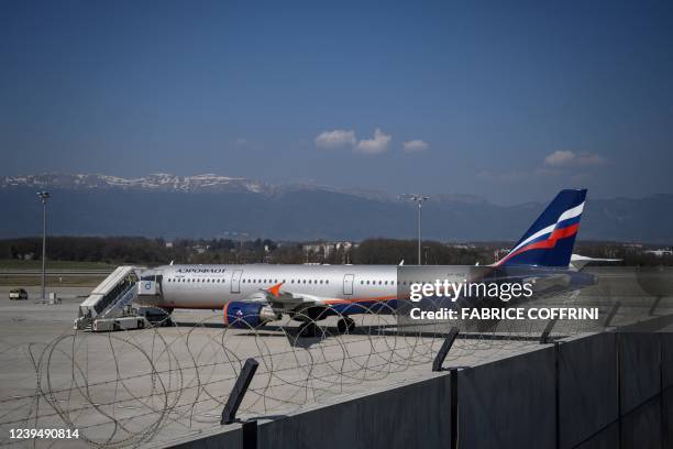 An Airbus A321-211 aircraft of Russian airline Aeroflot with registration VP-BOE is seen in the long term parking for planes of Geneva Airport on...