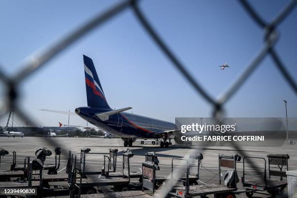 An Airbus A321-211 aircraft of Russian airline Aeroflot with registration VP-BOE is seen in the long term parking for planes of Geneva Airport on...