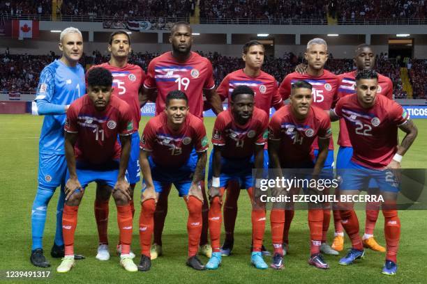 Costa Rica's players pose before their FIFA World Cup Qatar 2022 Concacaf qualifier match against Canada at the National Stadium in San Jose, on...