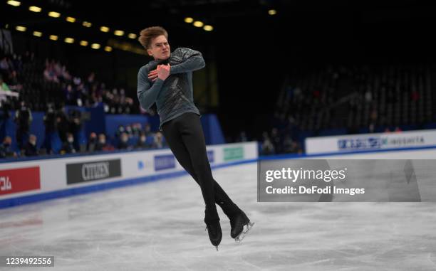 Montpellier, France Ilia Malinin from United States of America during Mens Short Programme, World Figure Skating Championship at Sud de France Arena...