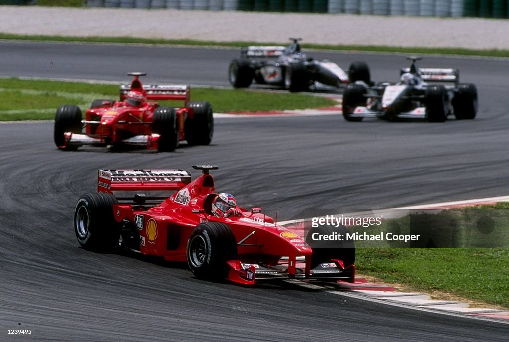 Michael Schumacher, Eddie Irvine, Mika Hakkinen and David Coulthard