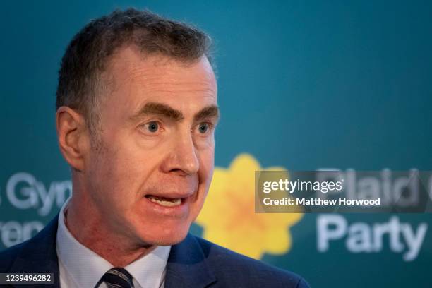 Leader of Plaid Cymru Adam Price MS speaks during the Plaid Cymru Spring Conference at the Principality Stadium on March 25, 2022 in Cardiff, Wales....