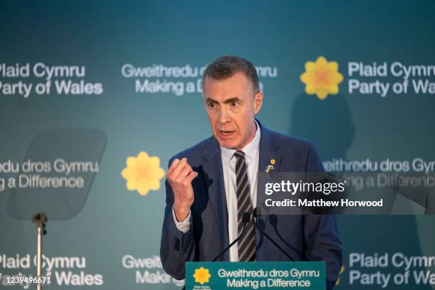 Leader of Plaid Cymru Adam Price MS speaks during the Plaid Cymru Spring Conference at the Principality Stadium on March 25, 2022 in Cardiff, Wales....