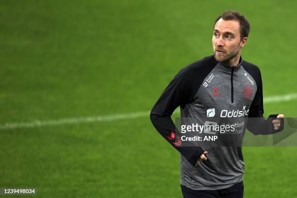 Christian Eriksen of Denmark during a training session of the Danish National Team at the Johan Cruyff ArenA on March 25, 2022 in Amsterdam,...