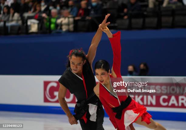 Montpellier, France Kana Muramoto and Daisuke Takahashi from Japan during Pairs Ice Dance, World Figure Skating Championship at Sud de France Arena...