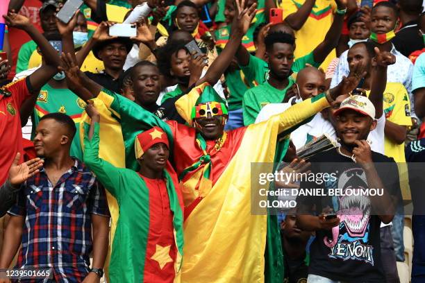 Supporters of Cameroon react during the FIFA World Cup Qatar 2022 qualifying third round football match between Algeria and Cameroon at the Stade...