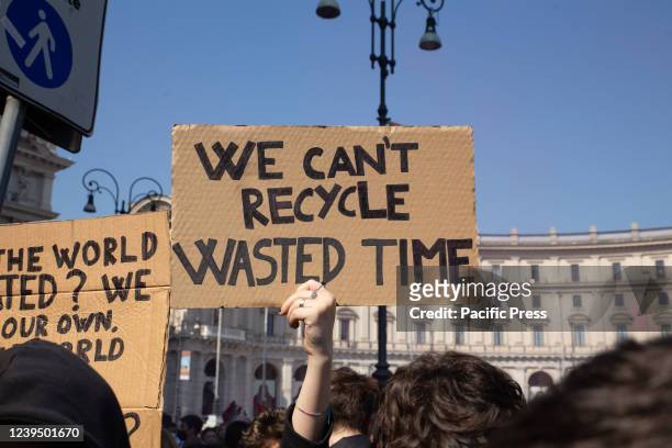 Demonstration organized by FridaysForFuture Italia movement to protest against climate change taking place on Earth, climate justice and for peace in...