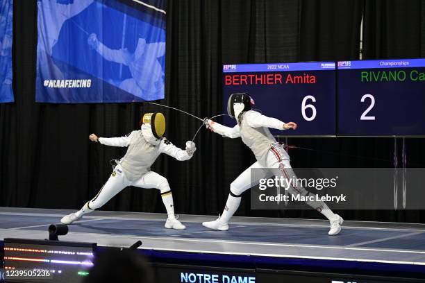 Amita Berthier of Notre Dame fences against Camilla Riven of Ohio State in the second foil semifinal during the Division I Womens Fencing...