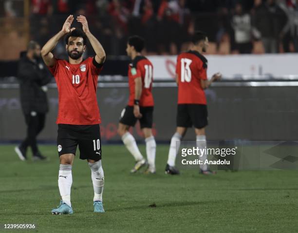 Mohamed Salah of Egypt gestures during FIFA World Cup African Qualifiers 3rd round match between Egypt and Senegal at International Cairo Stadium in...