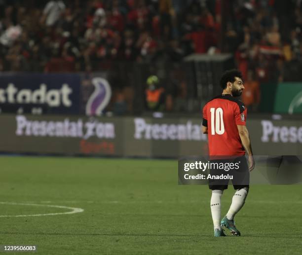 Mohamed Salah of Egypt gestures during FIFA World Cup African Qualifiers 3rd round match between Egypt and Senegal at International Cairo Stadium in...