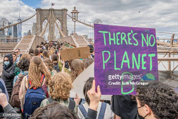 Participant seen holding a sign at the protest. Thousands of school kids took part in the School Strike for Climate in New York City. The students...
