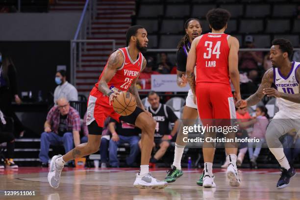 Terrance Ferguson of the Rio Grande Valley Vipers handles the ball against the Stockton Kings during an NBA G-League game on March 25, 2022 at the...