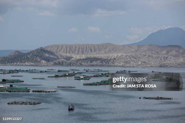 The Taal volcano, which sits in a picturesque lake in Batangas province, is seen on March 26 after an eruption earlier in the morning sent ash and...