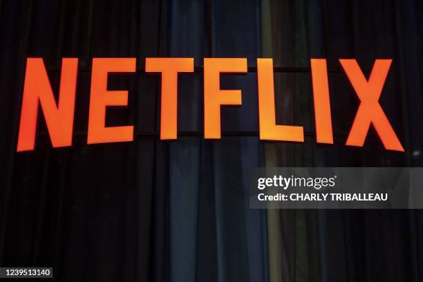The Netflix logo is seen at the Anime Japan 2022 fair in Tokyo on March 26, 2022.