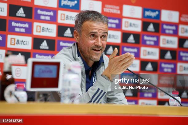 Luis Enrique headcoach of Spain national team during a press conference at RCDE Stadium in Barcelona, on March 25, 2022.