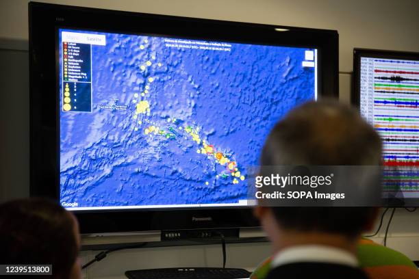 Recordings of small earthquakes are seen on a screen at the CIVISA seismo-volcanic surveillance center of the Azores headquarters, in SÃ£o Miguel.