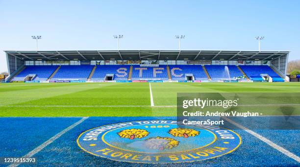 General view of Montgomery Waters Meadow, home of Shrewsbury Town prior to the Sky Bet League One match between Shrewsbury Town and Lincoln City at...