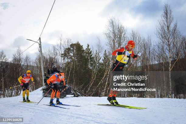 Johannes Ekloef of Sweden, Andrew Musgrave of Great Britain, Andreas Nygaard of Norway competes during the Arefjallsloppet at the Visma Ski Classics...