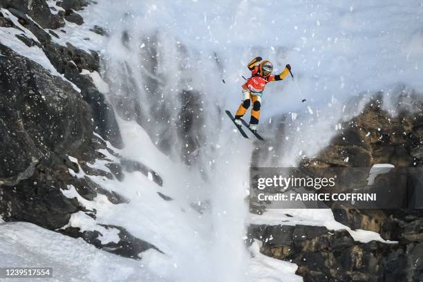 Norwegian rider Hedvig Wessel competes in the women's ski Verbier Xtreme Freeride World Tour final on the Bec de Rosses mountain, above the Swiss...