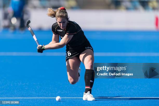 Sonja Zimmermann of Germany controls the ball during the women´s FIH Pro League match between Germany and USA at SparkassenPark on March 26, 2022 in...