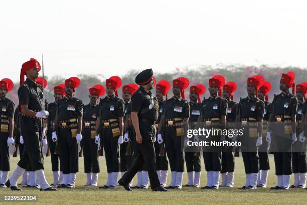 General Officer Commanding -in-Chief Lieutenant General AS Bhinder inspecting the parade during the South Western Command Investiture Ceremony at...