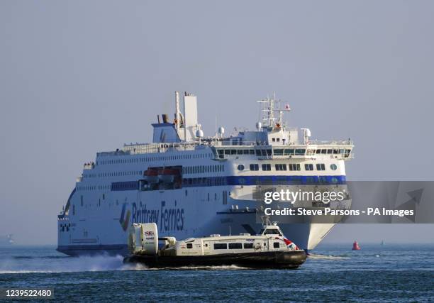 Brittany Ferries' Salamanca, the first ferry in the UK to run on the more environment friendly LNG , arrives into Portsmouth International Port in...