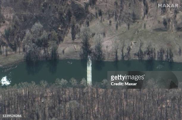 Maxar closeup satellite imagery of another pontoon bridge over a river - near Izyum, Ukraine. 24march2022_wv3. Please use: Satellite image 2022 Maxar...