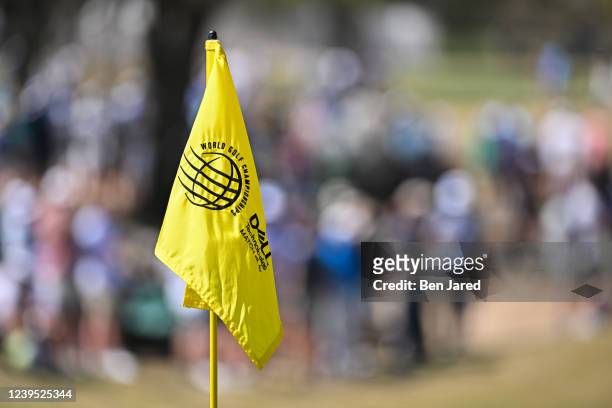 10th hole pin flag is seen during Round 4 of the World Golf Championships-Dell Technologies Match Play at Austin Country Club on March 26, 2022 in...