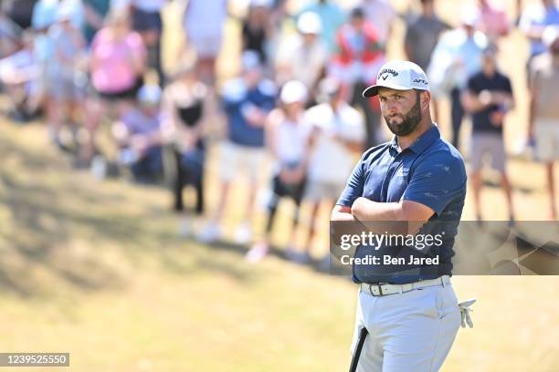 Jon Rahm of Spain stands on the 18th green during Round 4 of the World Golf Championships-Dell Technologies Match Play at Austin Country Club on...