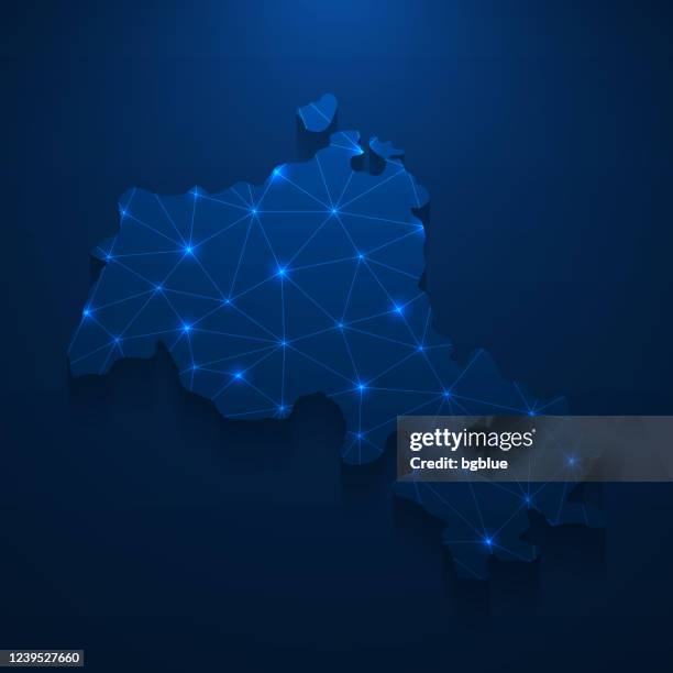 kurdistan map network - bright mesh on dark blue background - erbil stock illustrations