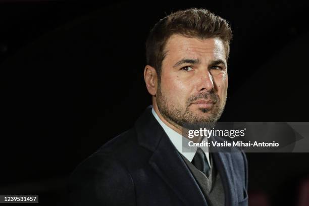 Coach of Rapid, Adrian Mutu looks during the friendly match between Rapid Bucuresti and Politehnica Timisoara at the new Rapid Giulesti Stadium on...