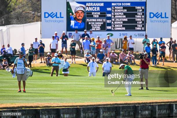 Abraham Ancer of Mexico hits a shot at the 13th hole during Round 5, a quarter-final match, of the World Golf Championships-Dell Technologies Match...