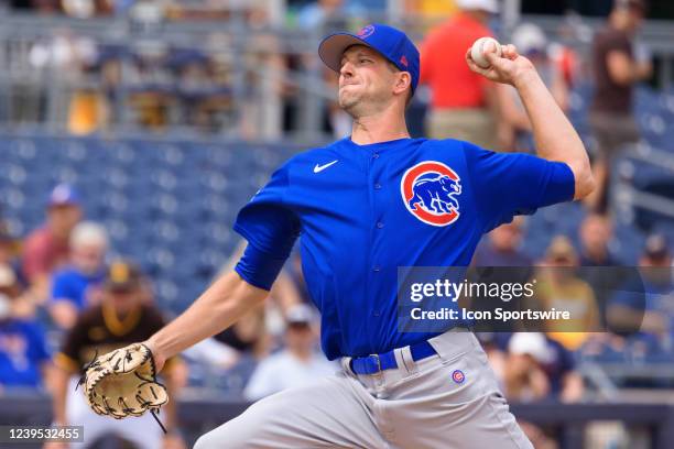 Chicago Cubs pitcher Drew Smyly pitches during the MLB Spring Training baseball game between the Chicago Cubs and the San Diego Padres on March 26,...