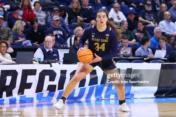 Notre Dame Fighting Irish forward Maddy Westbeld with the ball during the sweet sixteen of the Women's Div I NCAA Basketball Championship between NC...