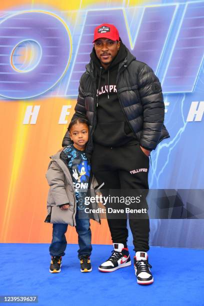 Ashley Walters and son Rive Walters attend the Family Screening of "Sonic the Hedgehog 2" at Cineworld Leicester Square on March 27, 2022 in London,...