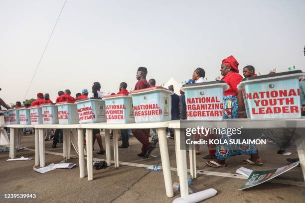 Delegates of Nigerias ruling political party - All Progressive Congress, arrives at the Eagles Square, during the national convention in Abuja,...